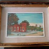 Landscape painting on tablet, 1950s, Italian school