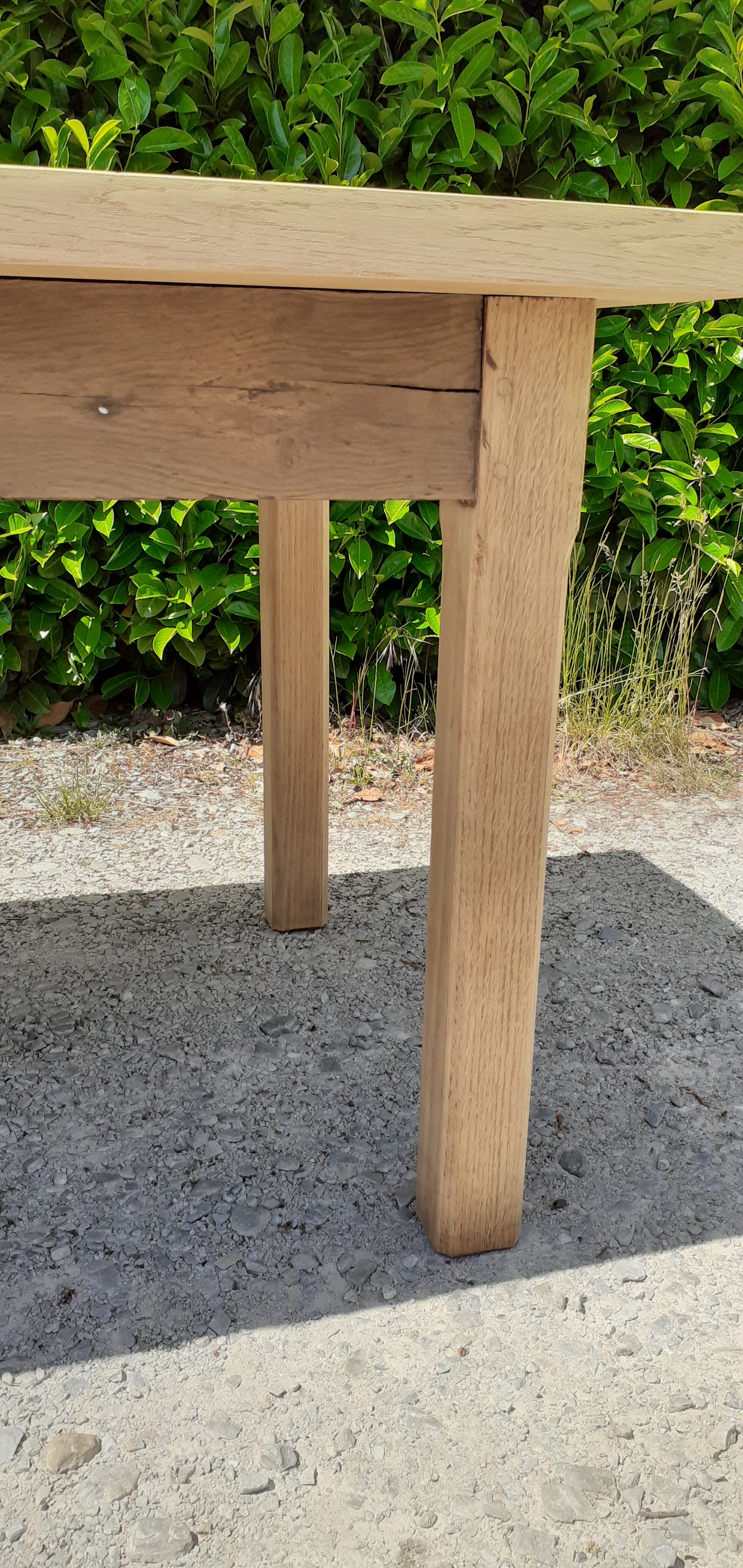 Solid oak farm table 1 rough wood drawer