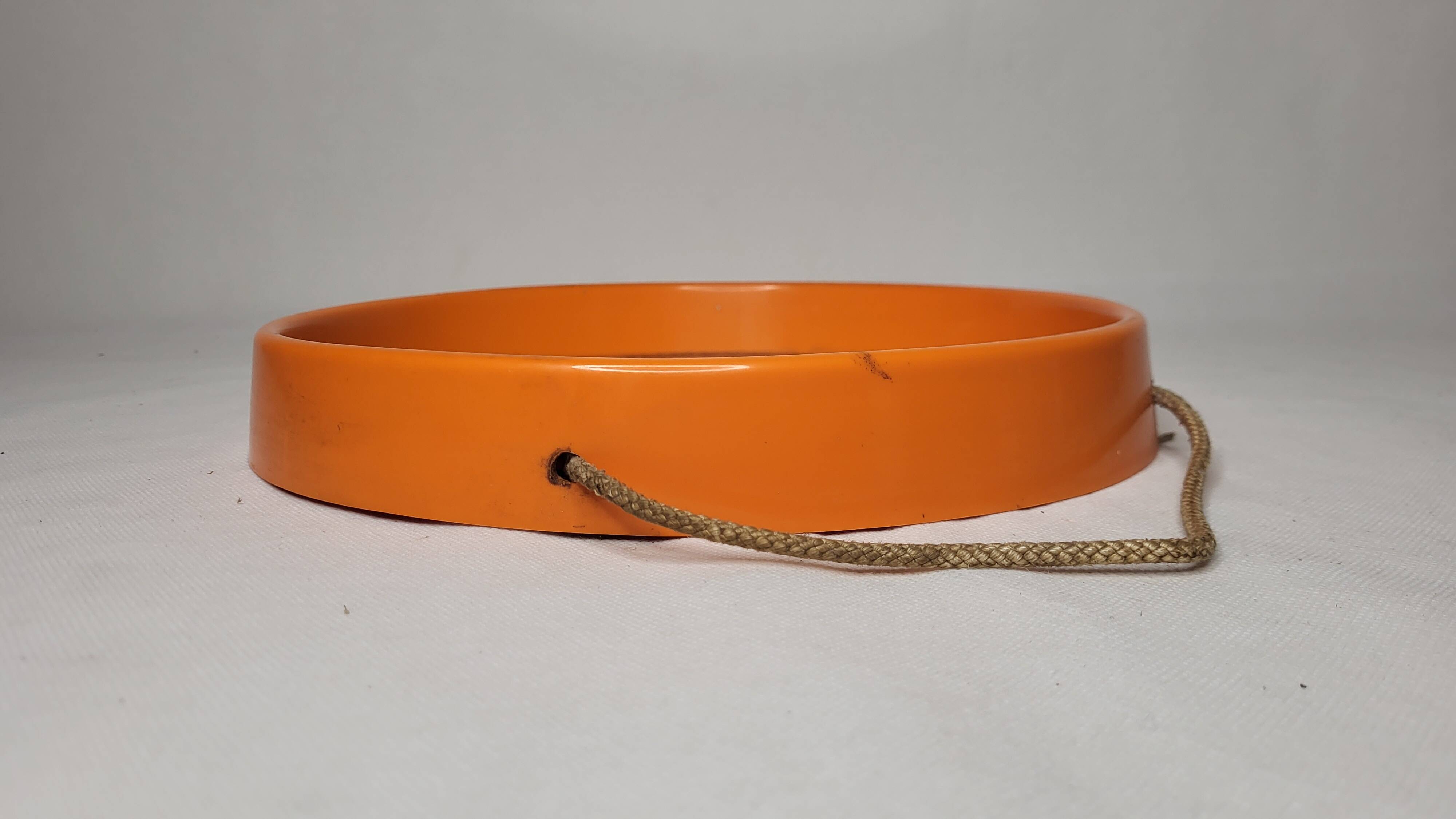 Vintage round mirror 70s / orange plastic