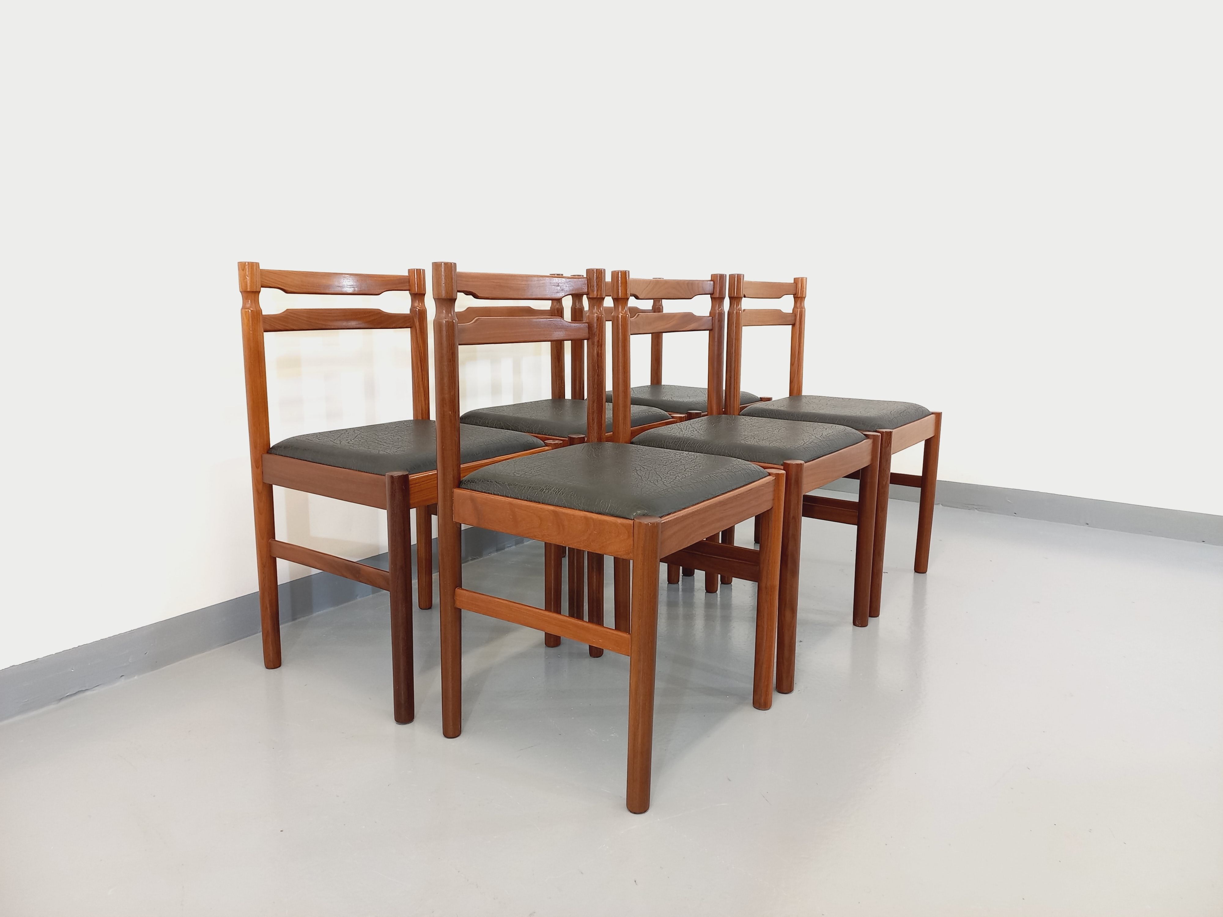 Suite of 6 vintage Scandinavian teak and skai chairs from the 60s