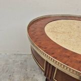 Louis XVI style mahogany bouillotte table in marquetry and bronze