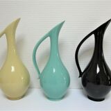 Trois céramiques émaillées design années 60 soliflores noir jaune vert