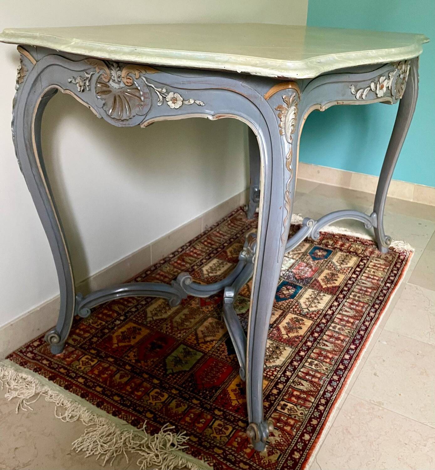 Louis XV style painted carved oak table