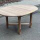 Renovated round extendable farmhouse dining table in solid oak 110-155cm.
