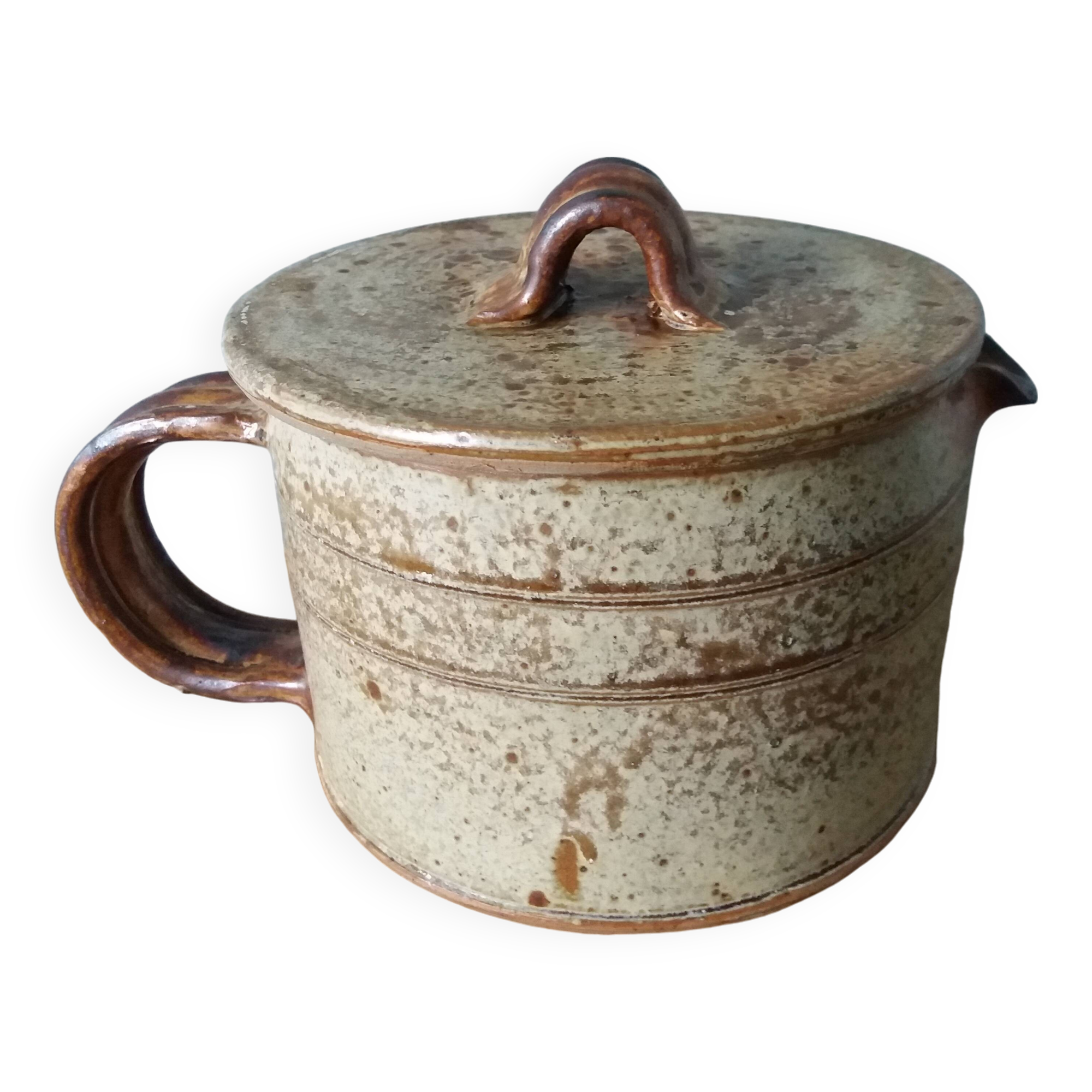 Puisaye stoneware teapot kettle pitcher signed Jean-Pierre Prud'homme