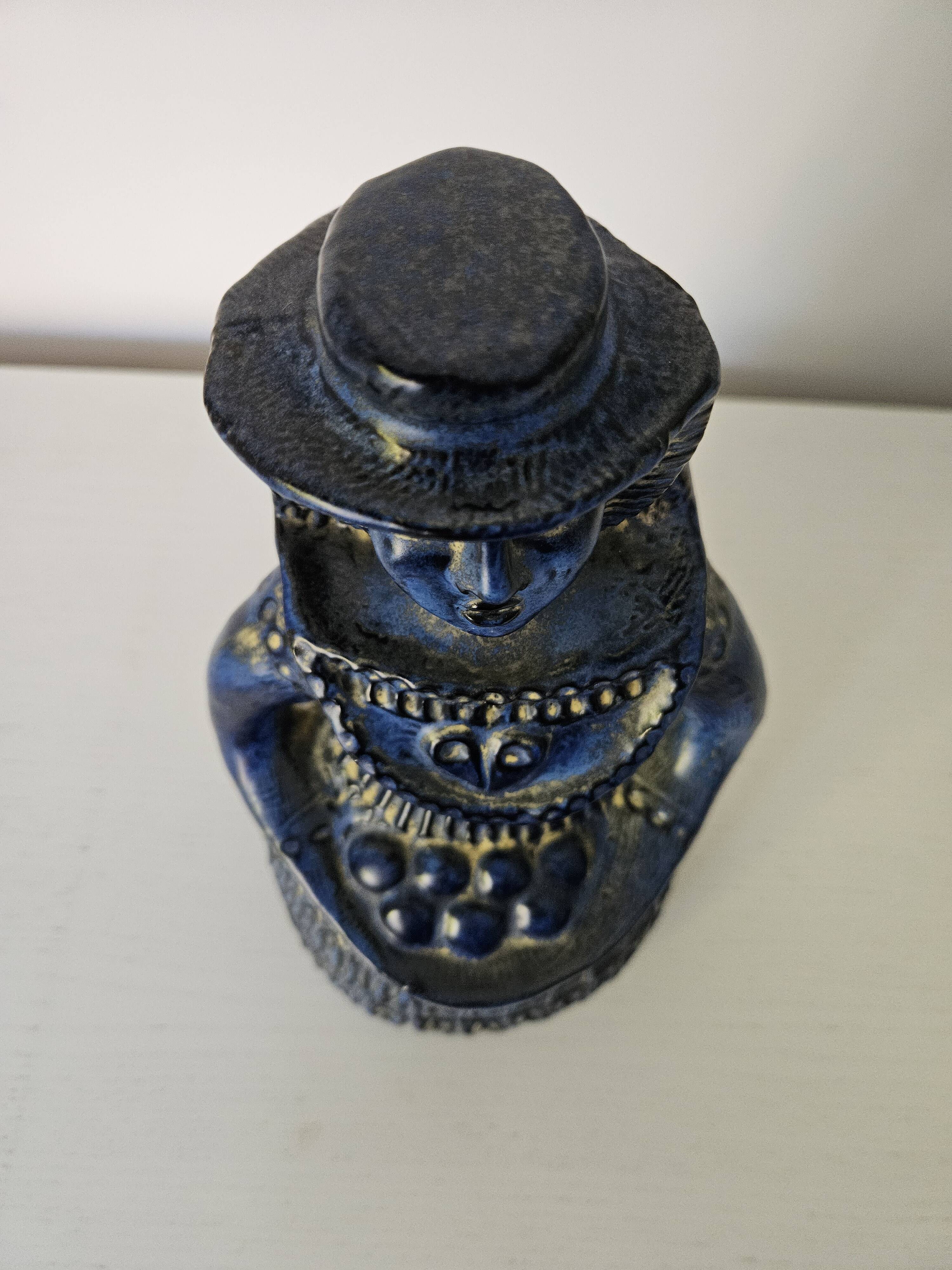 Vintage bay keramik, blue woman with fruit basket, germany, 1960s/1970s.