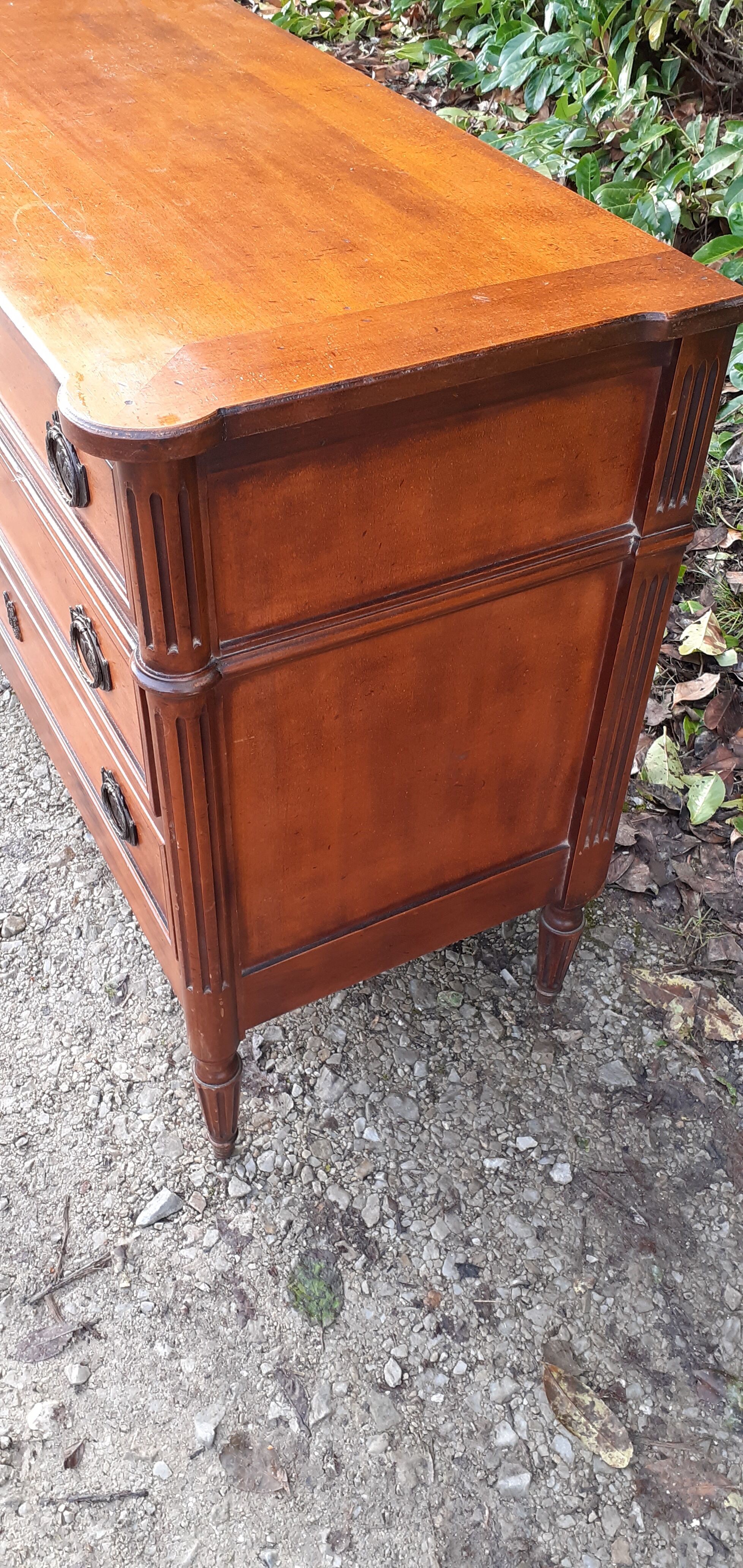 Chest of drawers 3 drawers louis XVl style wood and bronze