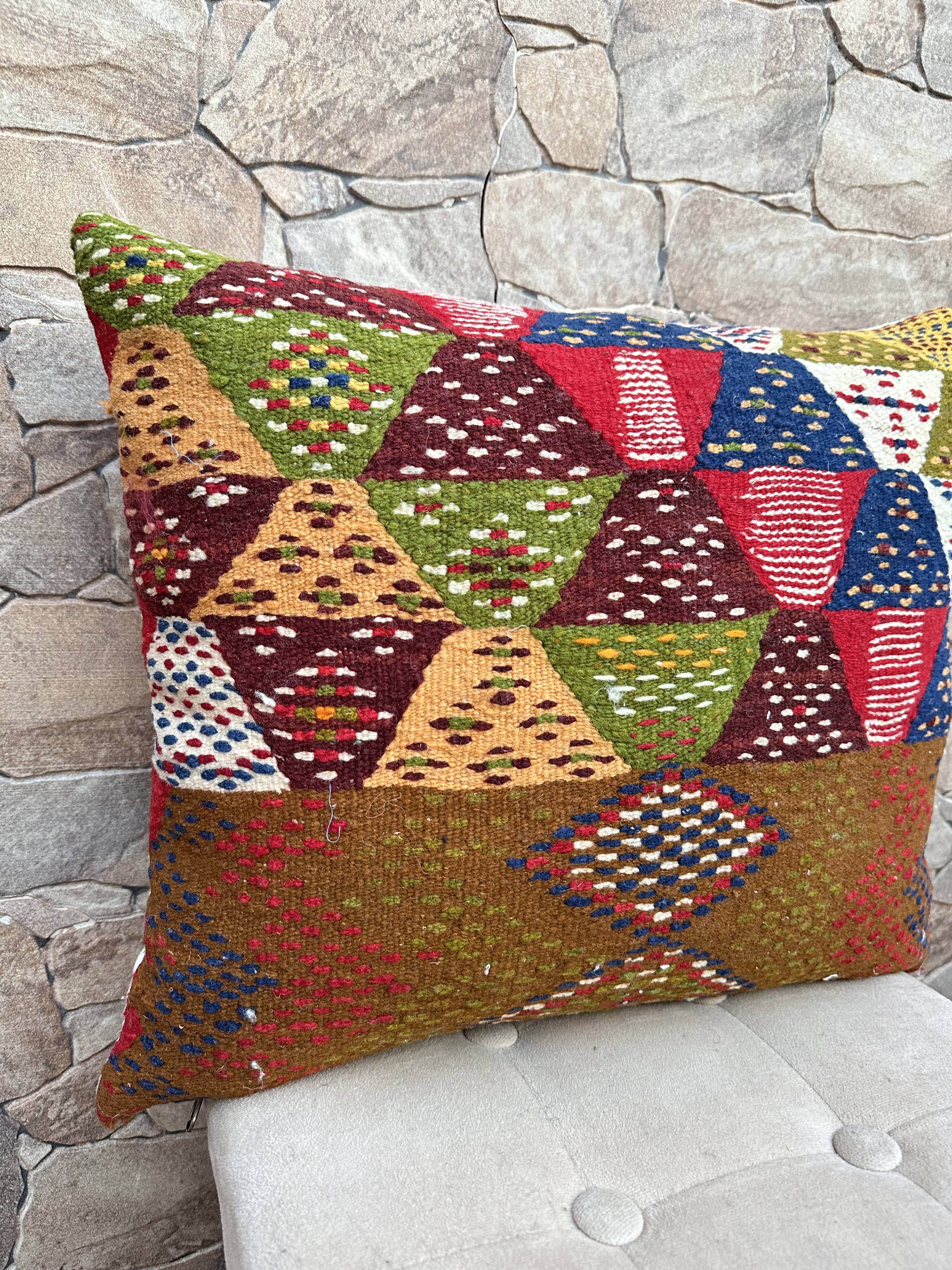 Housse de coussin kilim berbère vintage, coussin en laine marocaine