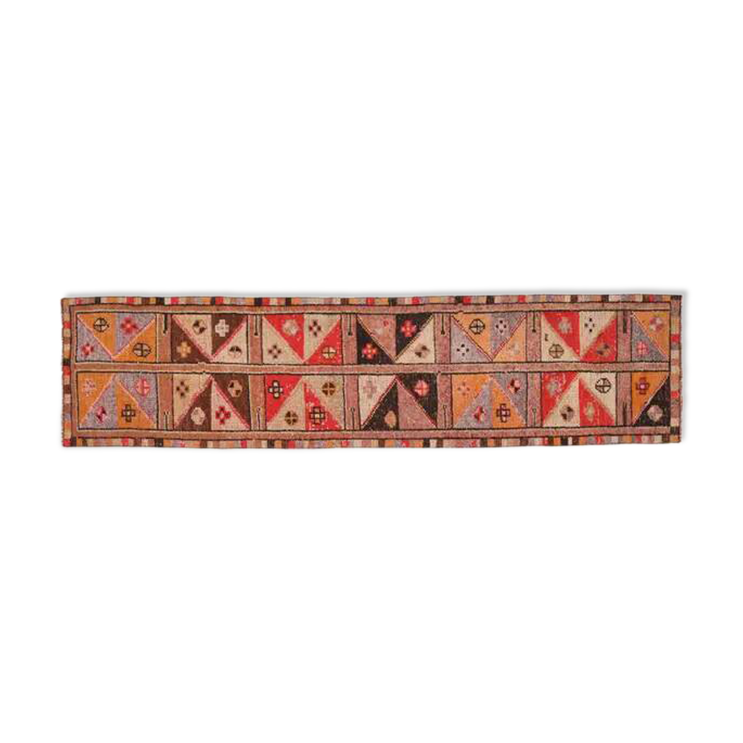 1970s Vintage Turkish Handmade Wool & Cotton Orange Runner Rug 82x340