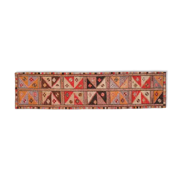 Tapis couloir vintage turc fait main en laine et coton orange des années 1970 82x340