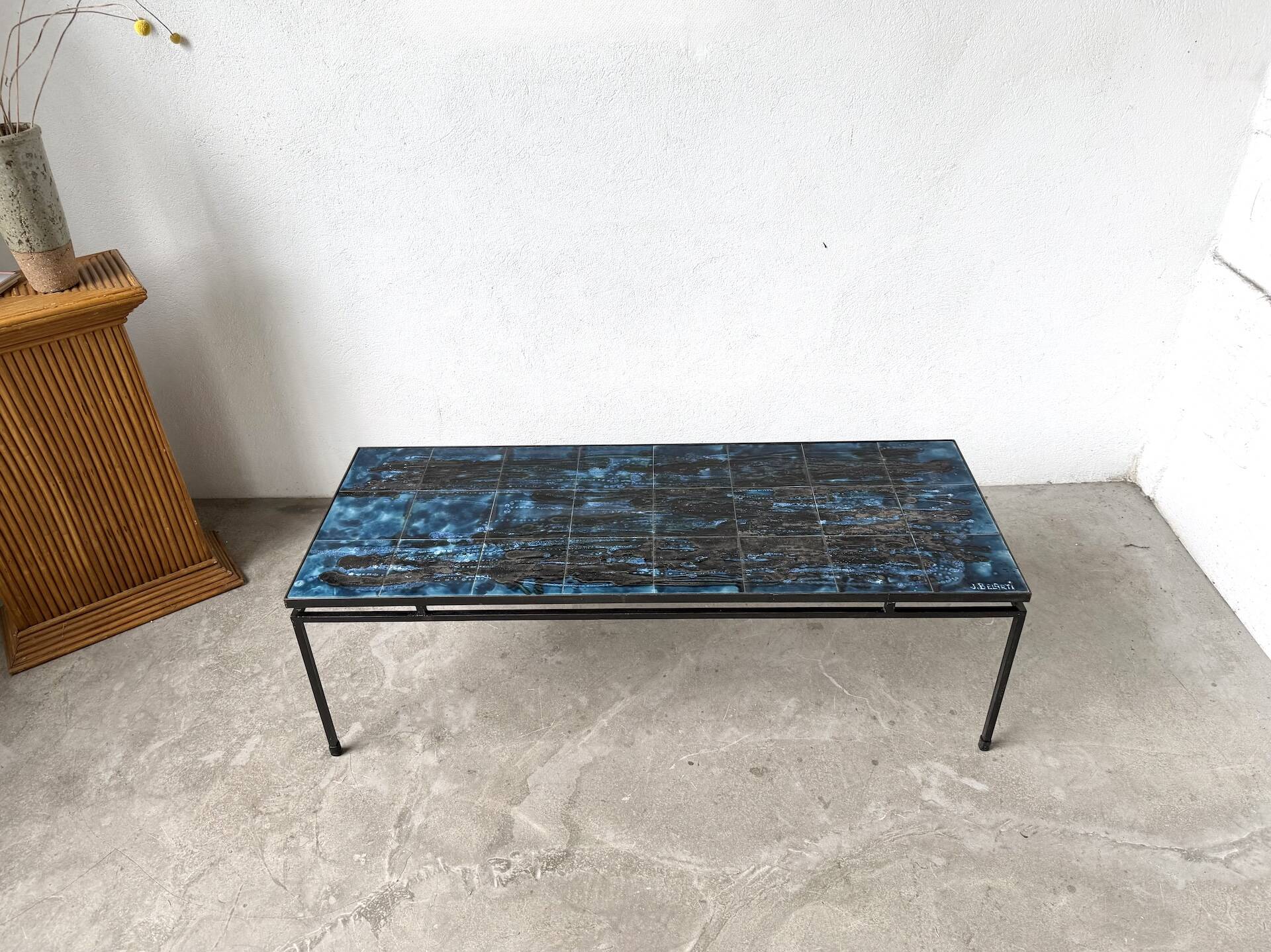 Metal and ceramic coffee table by J. Belarti, circa 1970