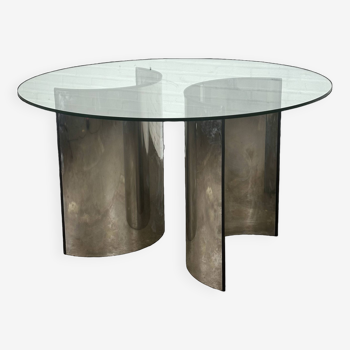 Table à manger avec plateau en verre et pieds en acier Gallotti & Radice
