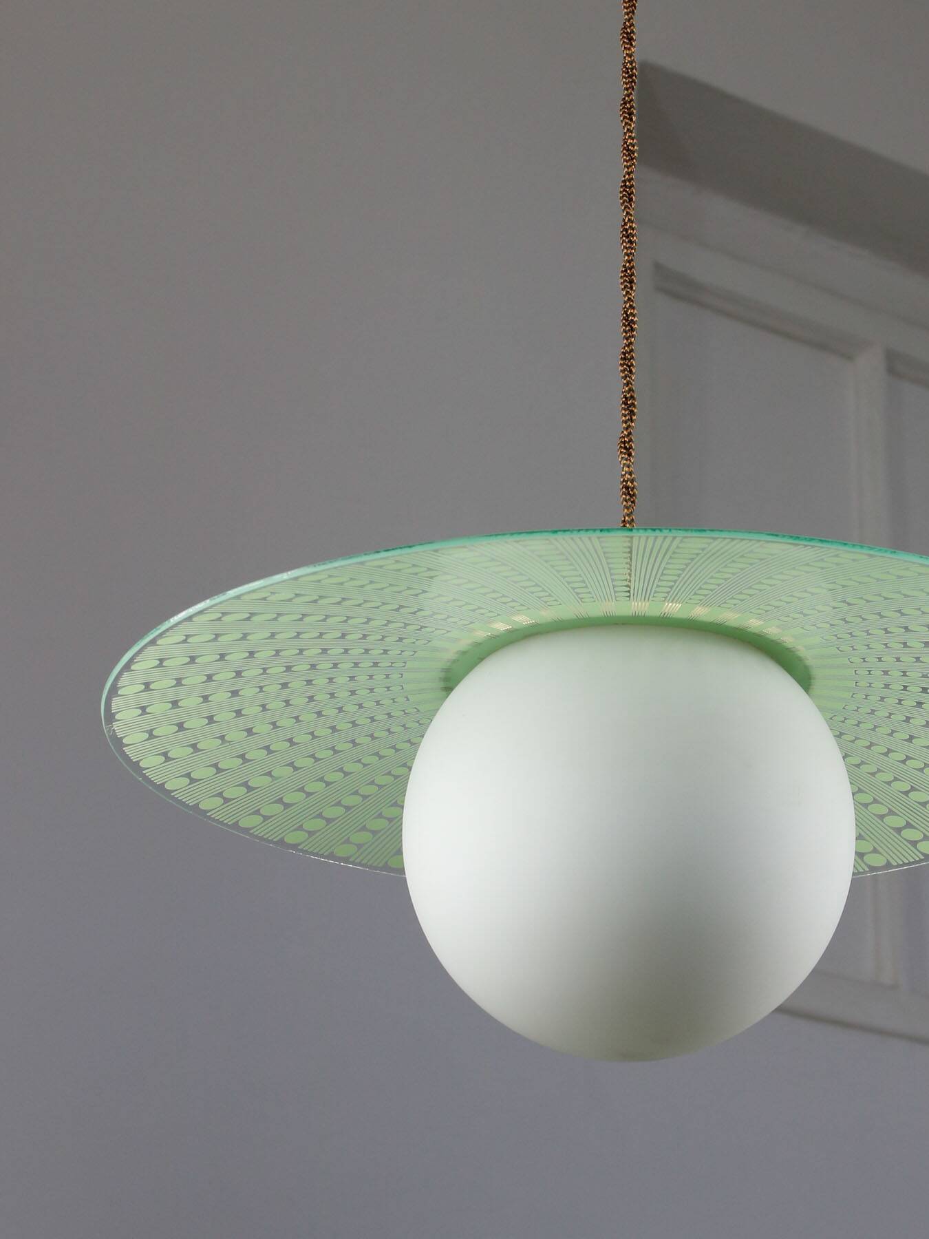 Mid-Century Italian Brass and Opaline Angel Pendant Lamp