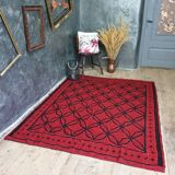 Tapis roumain en laine tissée à la main en rouge et noir 210x163cm
