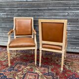 Pair of Louis XVI Style Lacquered Wooden Armchairs