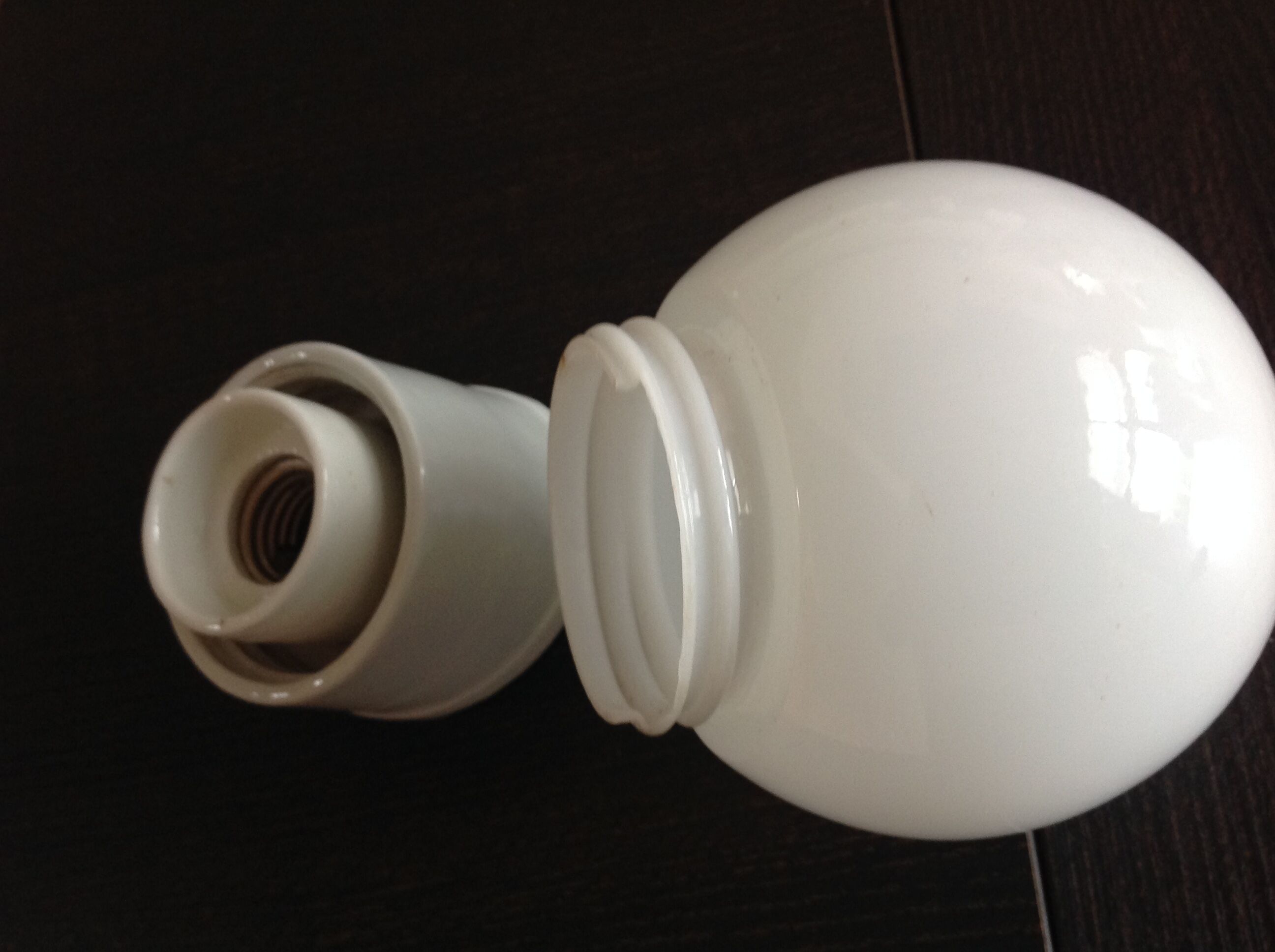 Vintage globe wall lamp in white opaline with white ceramic base