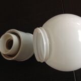 Vintage globe wall lamp in white opaline with white ceramic base