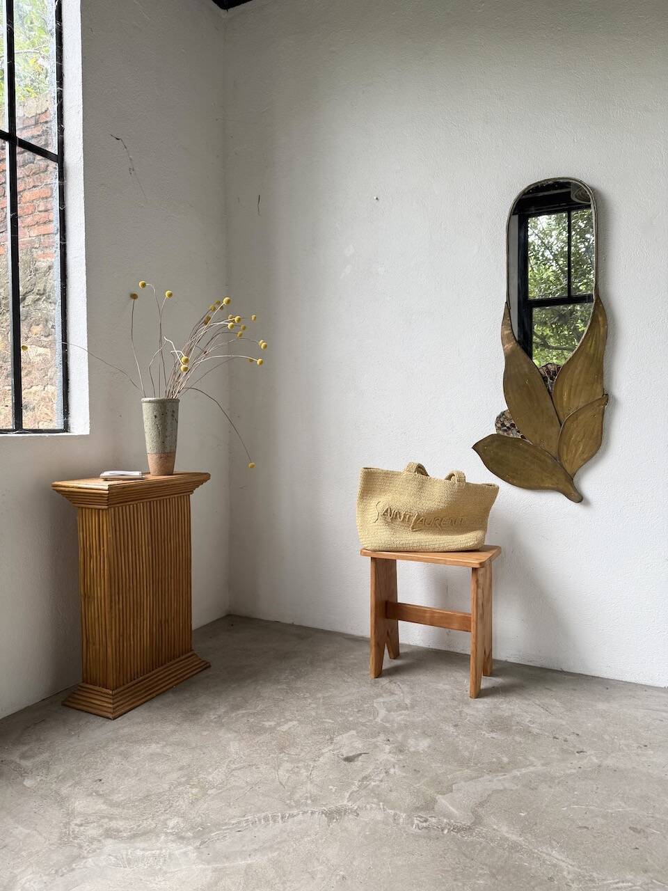 Brass flower oval mirror 1960