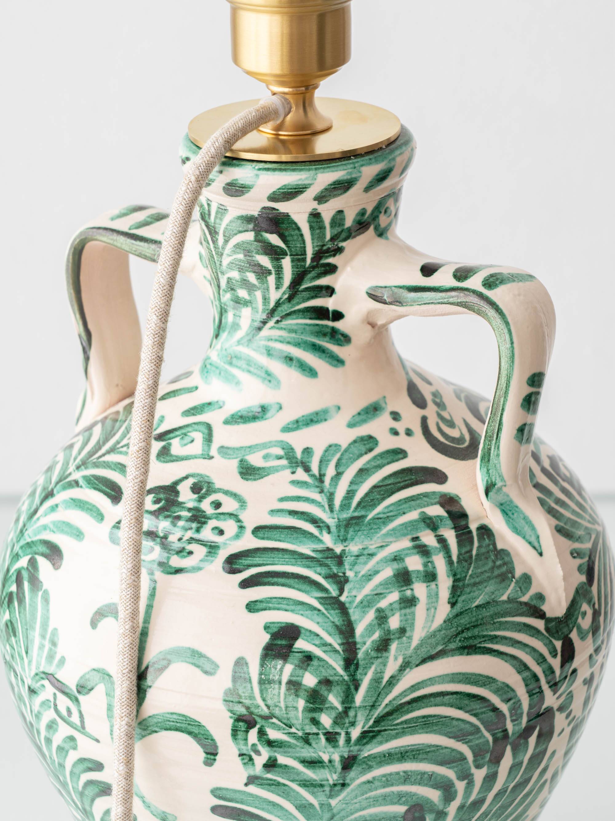 Pair of Spanish Revival Ceramic Table Lamps from Granada, New Linen Lampshades