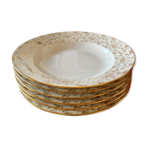 Set of 6 hollow plates in white and gold porcelain