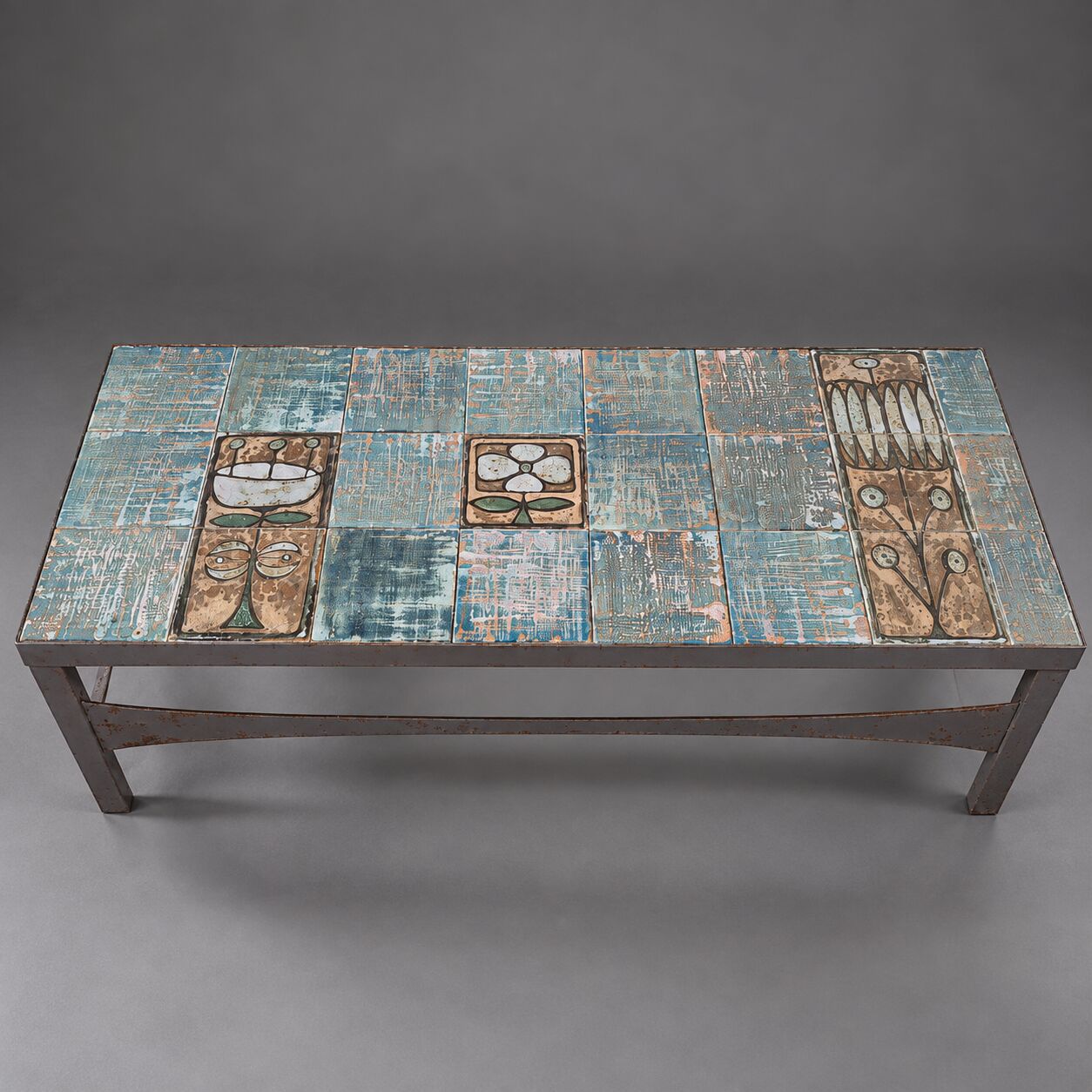 French coffee table in ceramic and steel, circa 1960.