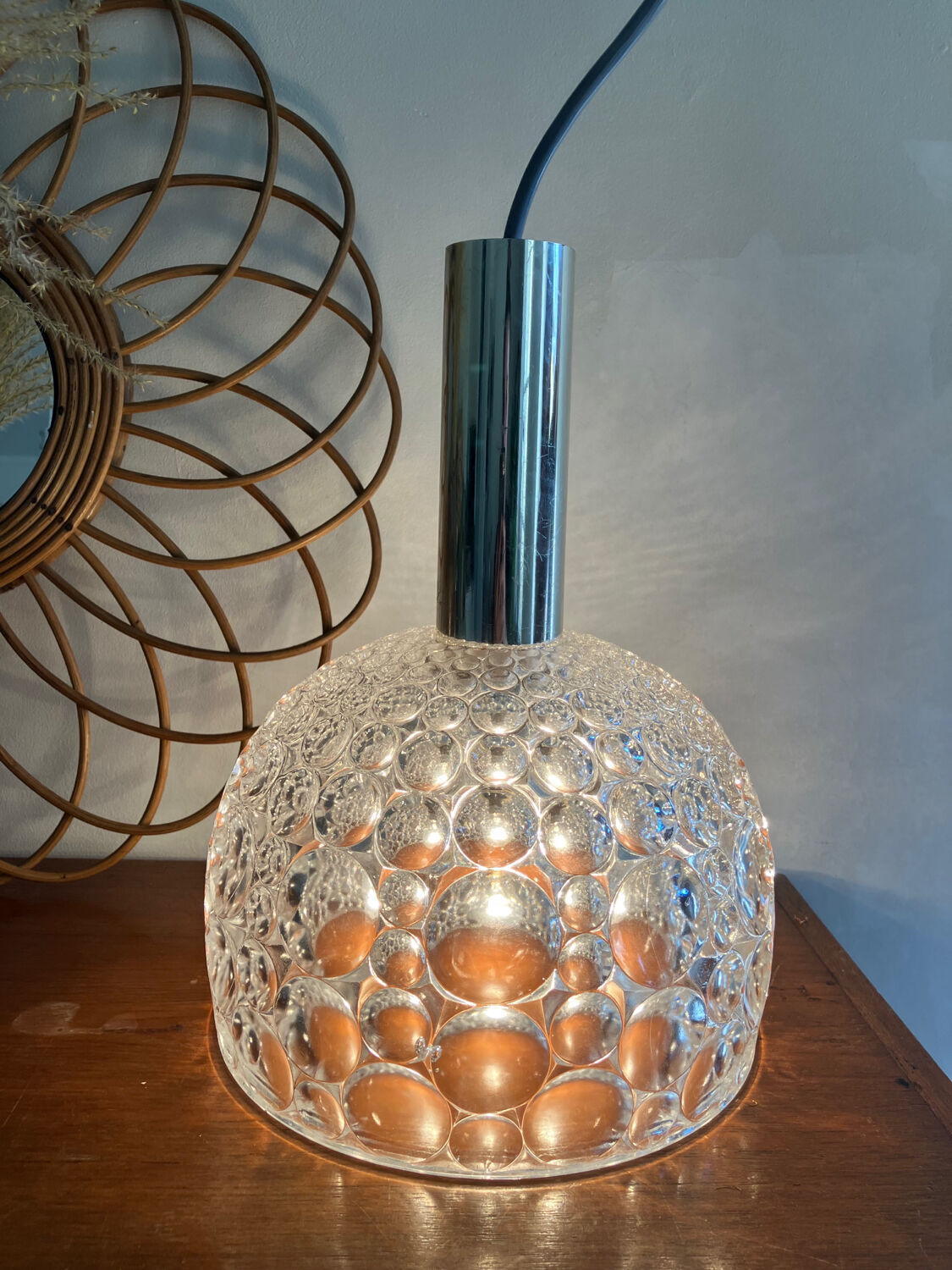 Glass pendant lamp with bubble patterns - 1960s