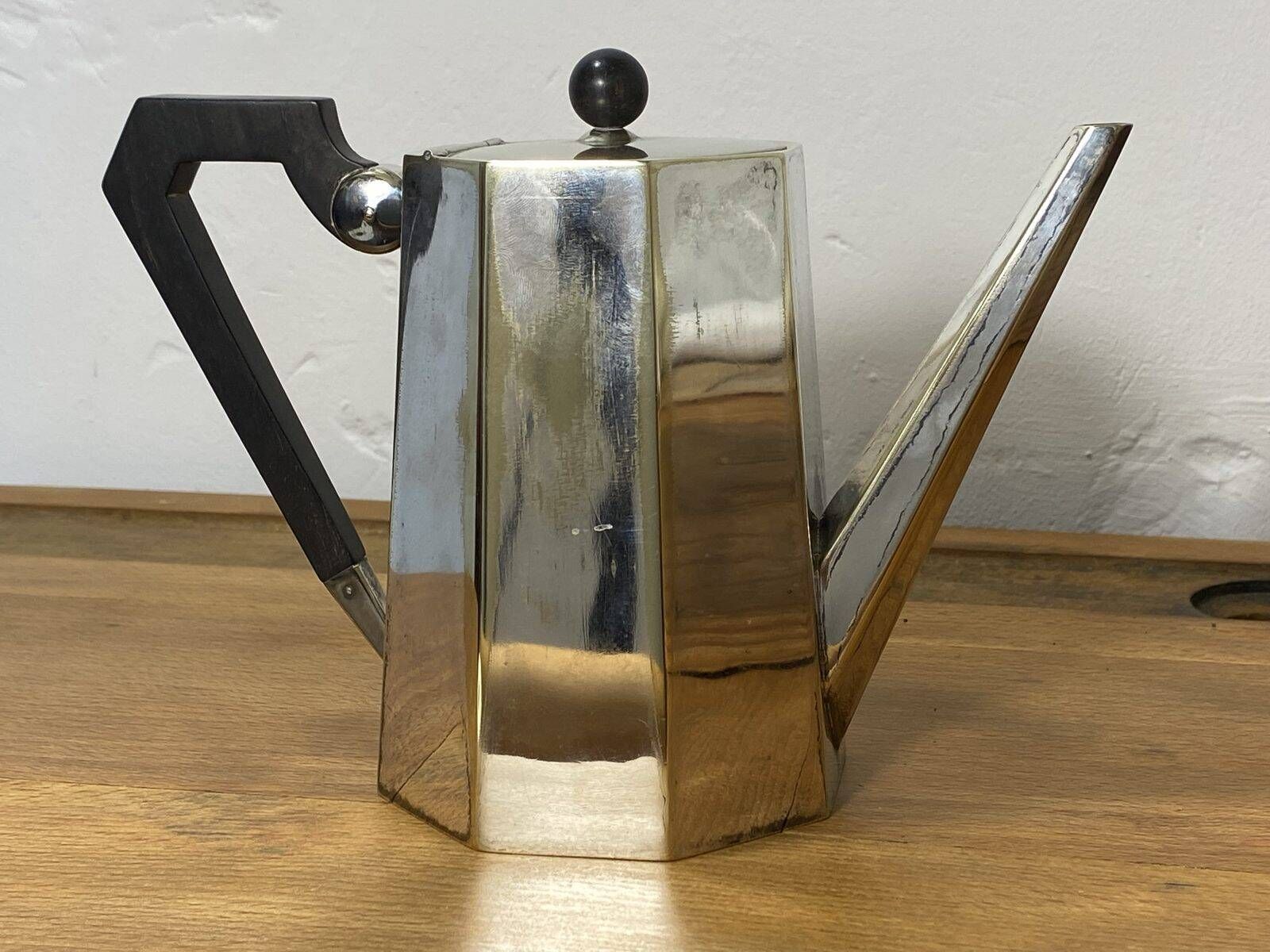 French Art Deco silver-plated coffee pot, octagonal, ebonised wood handle, c. 1925-1935