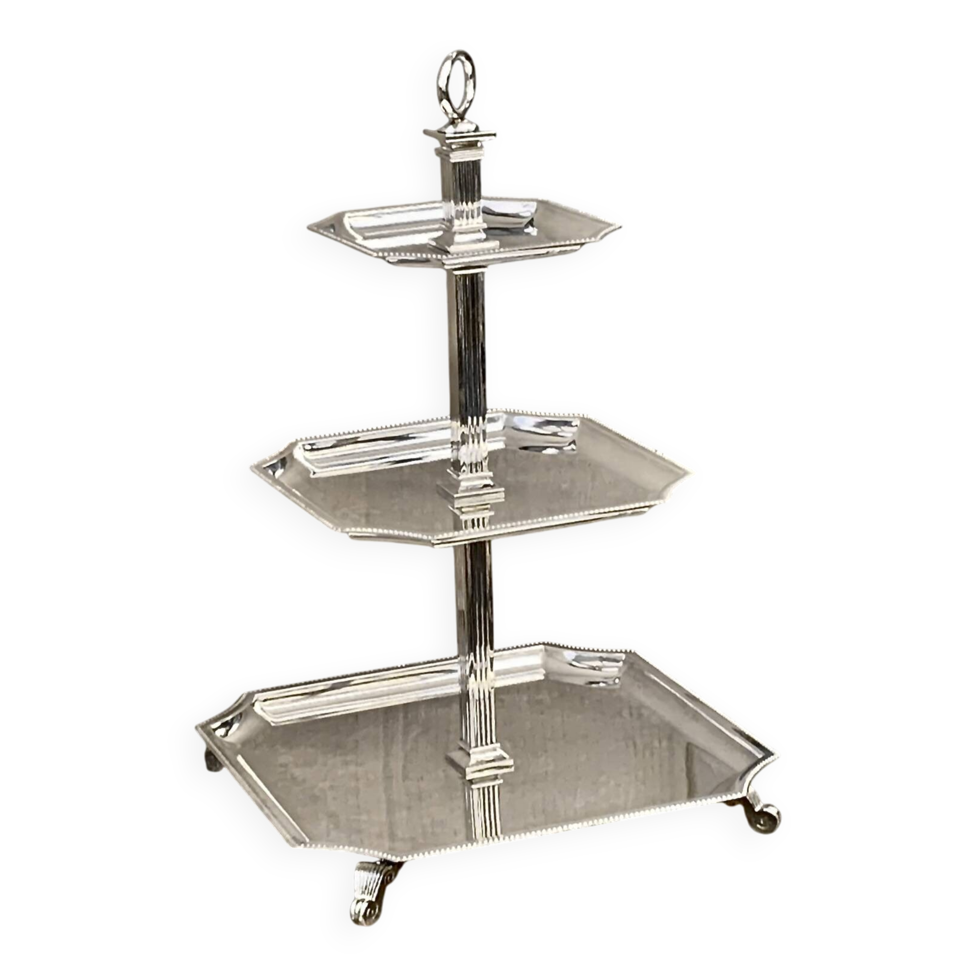 Serviteur muet à trois étages en métal argenté – élégance des années 1950