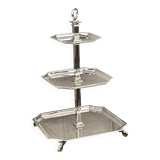 Serviteur muet à trois étages en métal argenté – élégance des années 1950