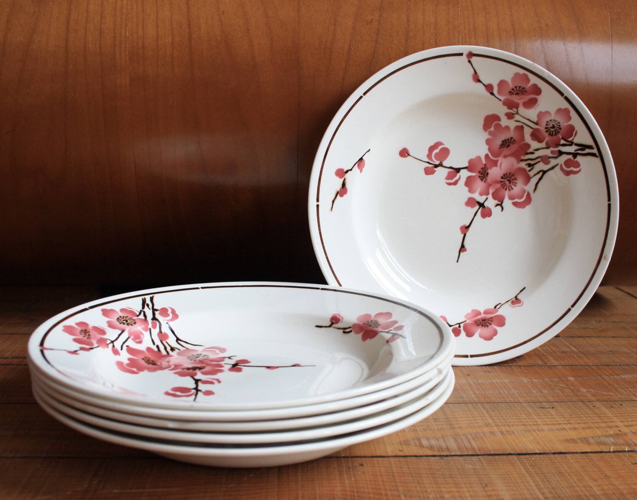 Set of 6 Terre de Fer St Amand "cherry" deep plates