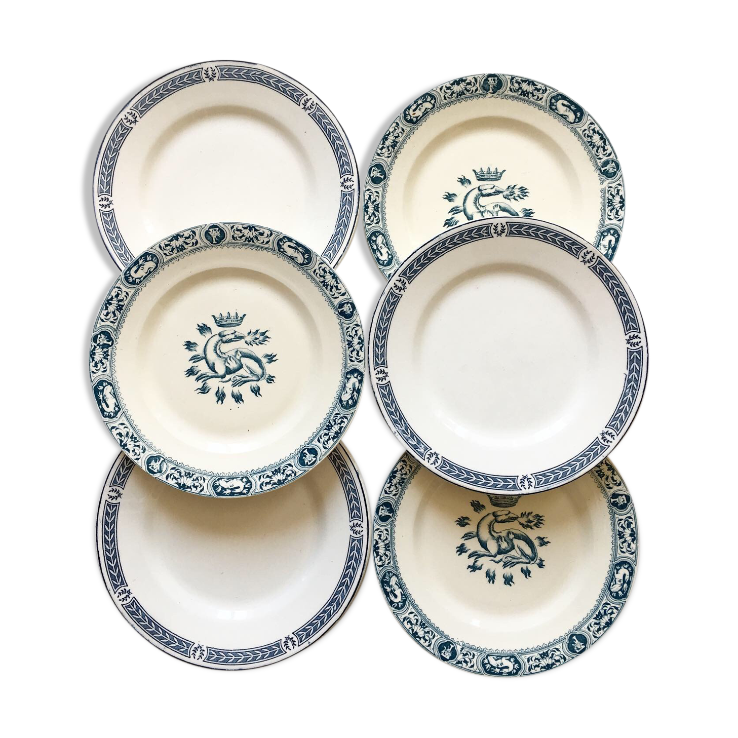 6 mismatched Iron Land dessert plates