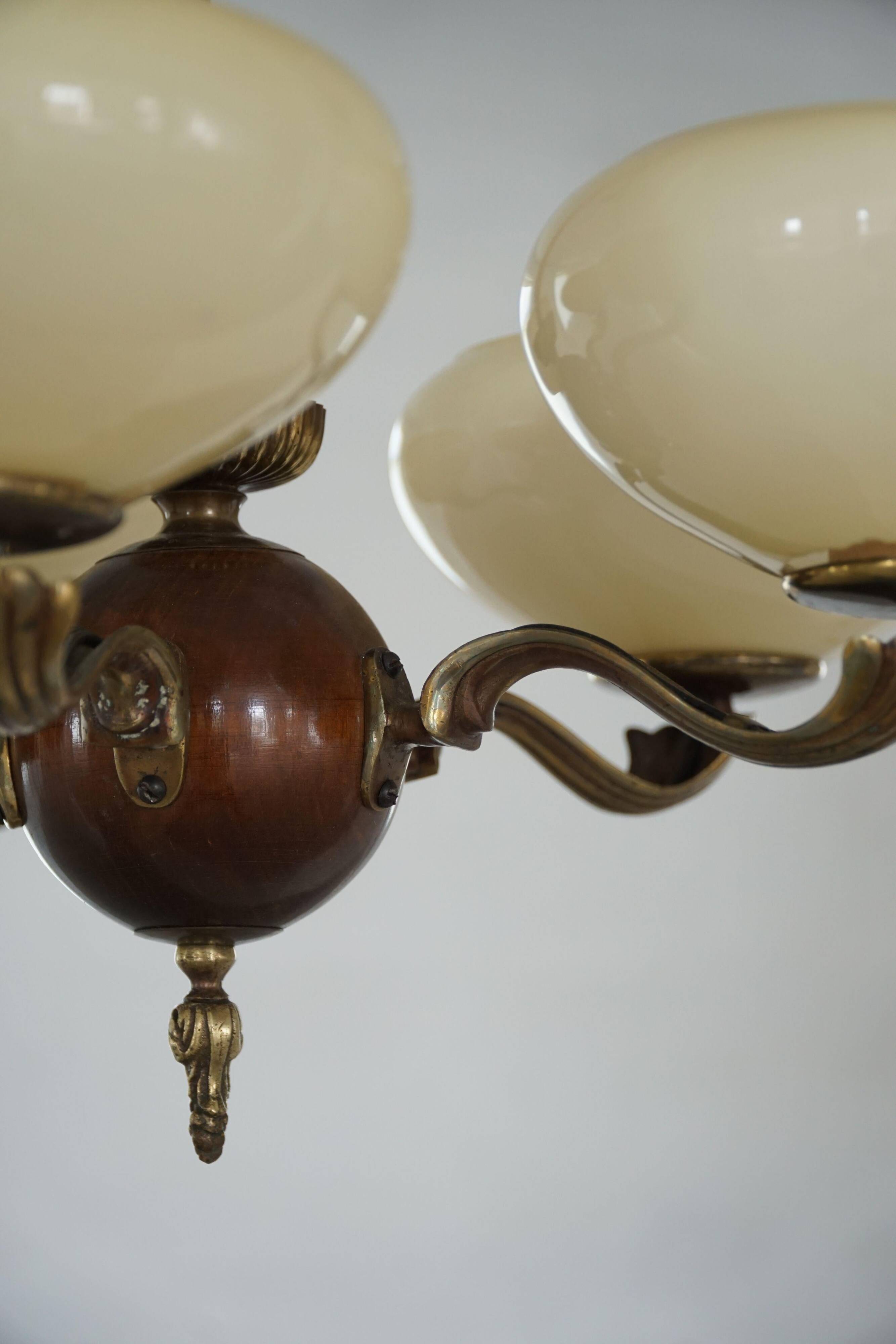 Chandelier with 5 arms by Paavo Tynell, model 1386/5 for Taito, Finland, 1930s.