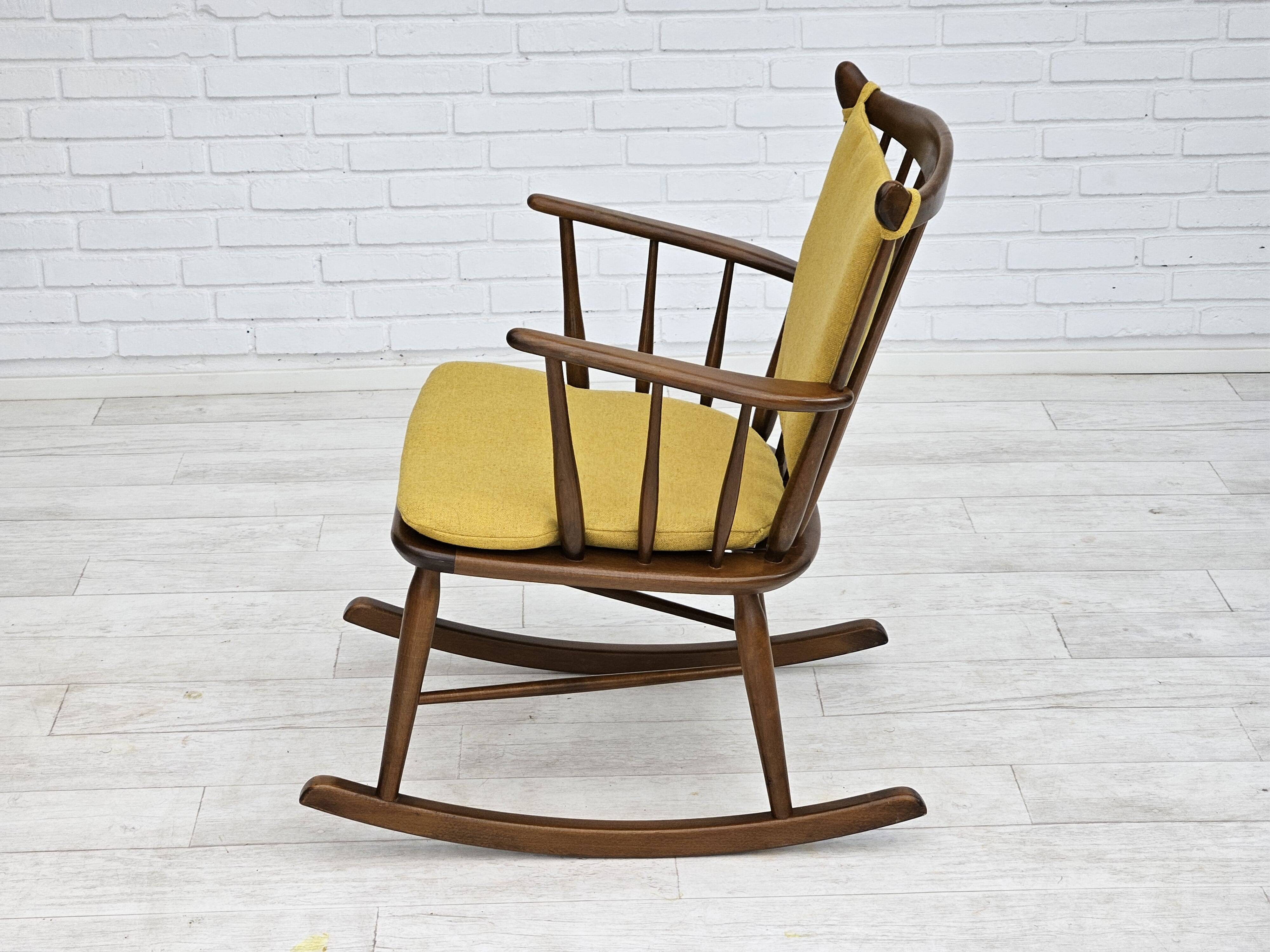 1960-70s, Danish design by Farstrup Stolefabrik, reupholstered rocking chair.