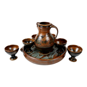 Cider service pitcher Puisaye enamelled stoneware tray