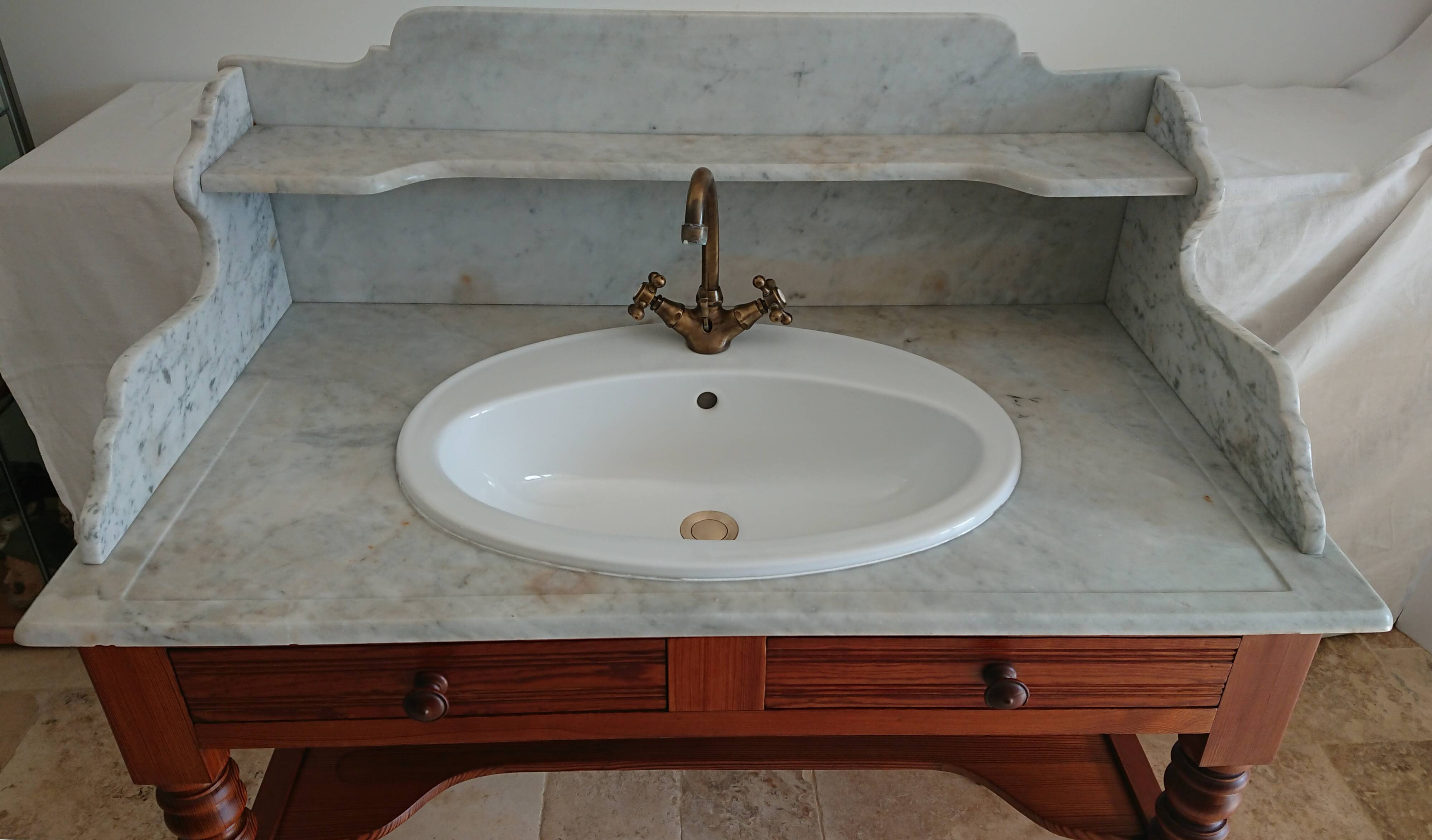 Toilet table on marble with cacker
