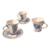 Three cups and two saucers made of Gzhel porcelain.