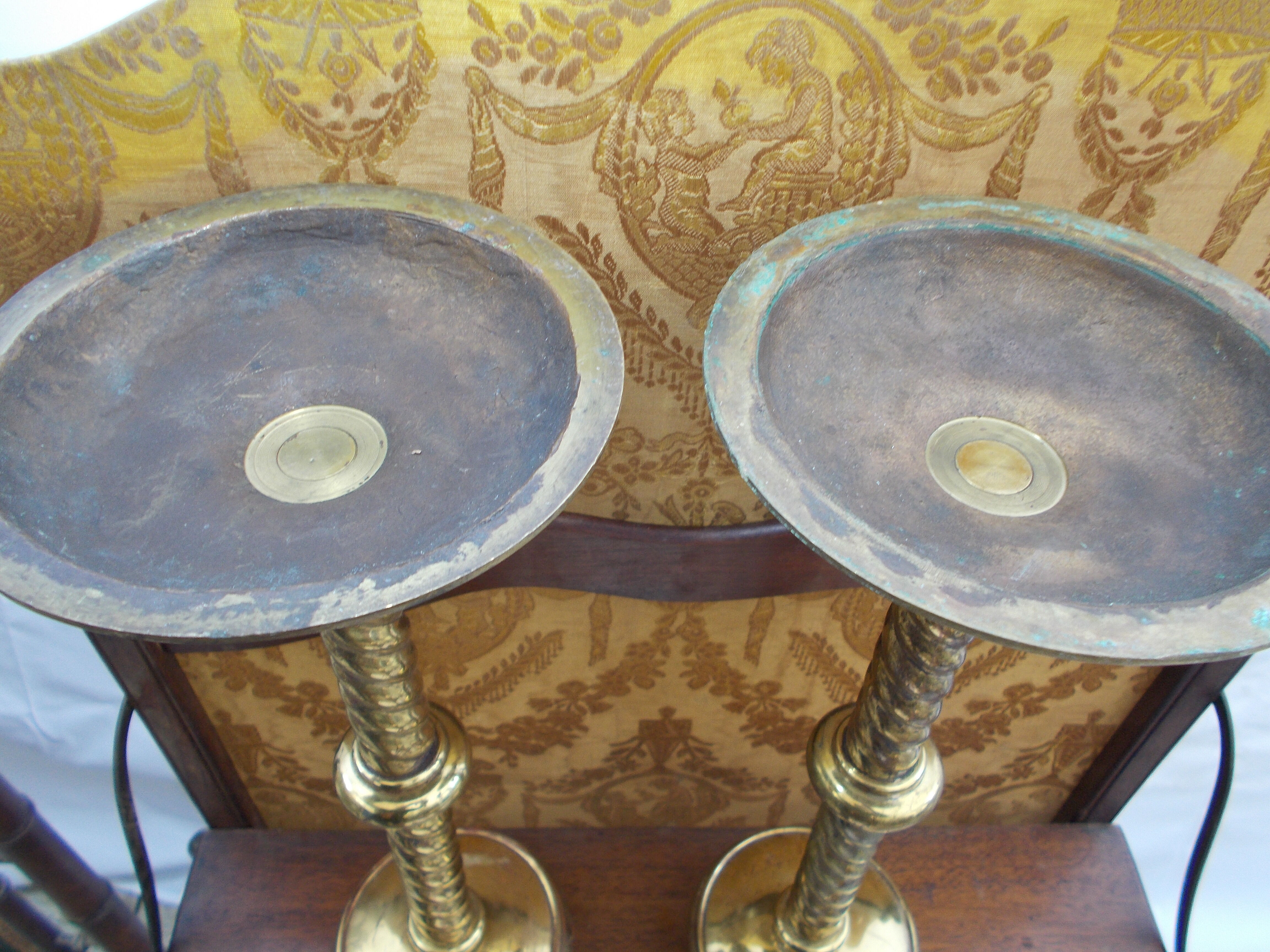 Pair of antique candle holders 19th brass 39 cm