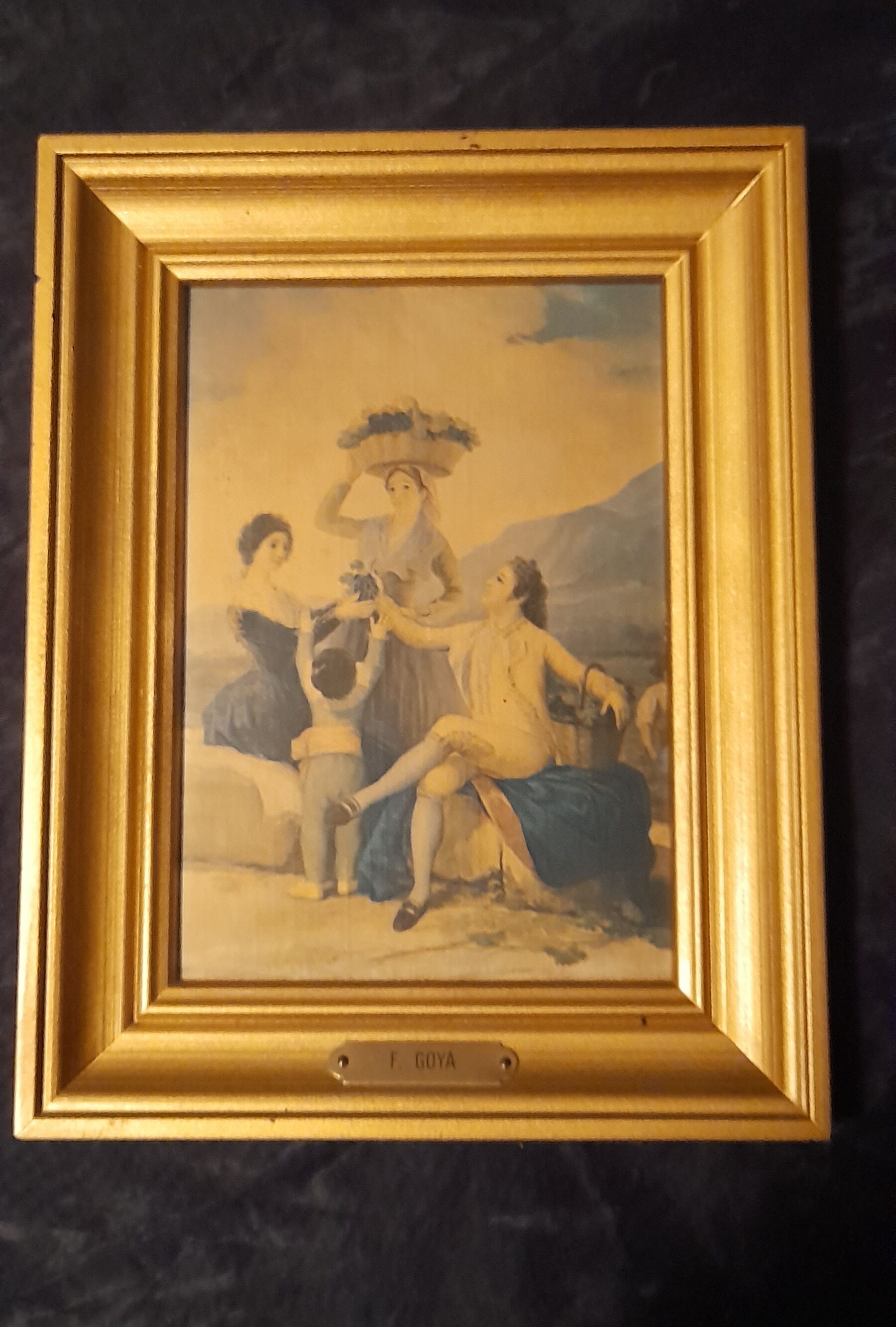 Gilded wall frame 15.5 x 19.5 cm, reproduction "the harvest" or "autumn" by goya