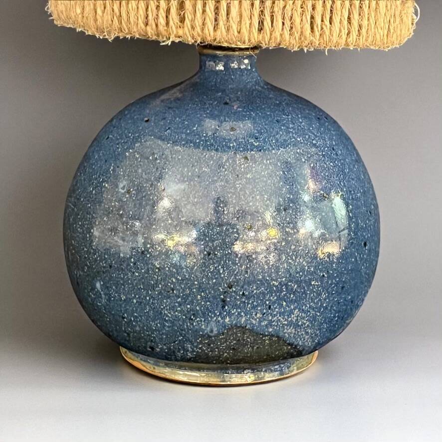 Vintage stoneware lamp by Colette Houtmann, 1980, raffia rope lampshade