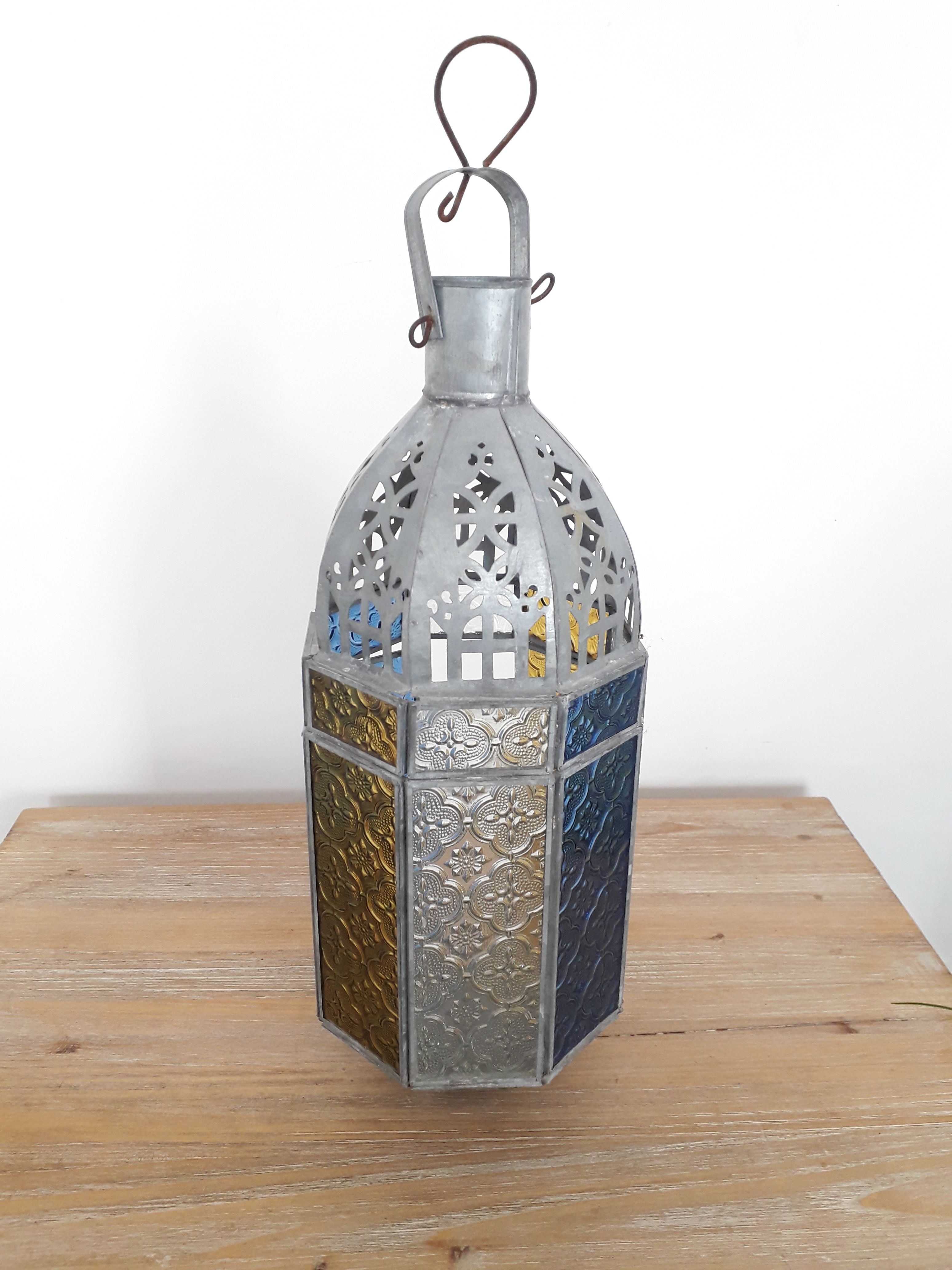 Old oriental lantern in metal and colored glasses - 1960