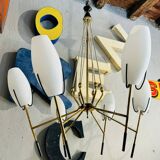 Lampadario vintage in vetro opalino bianco