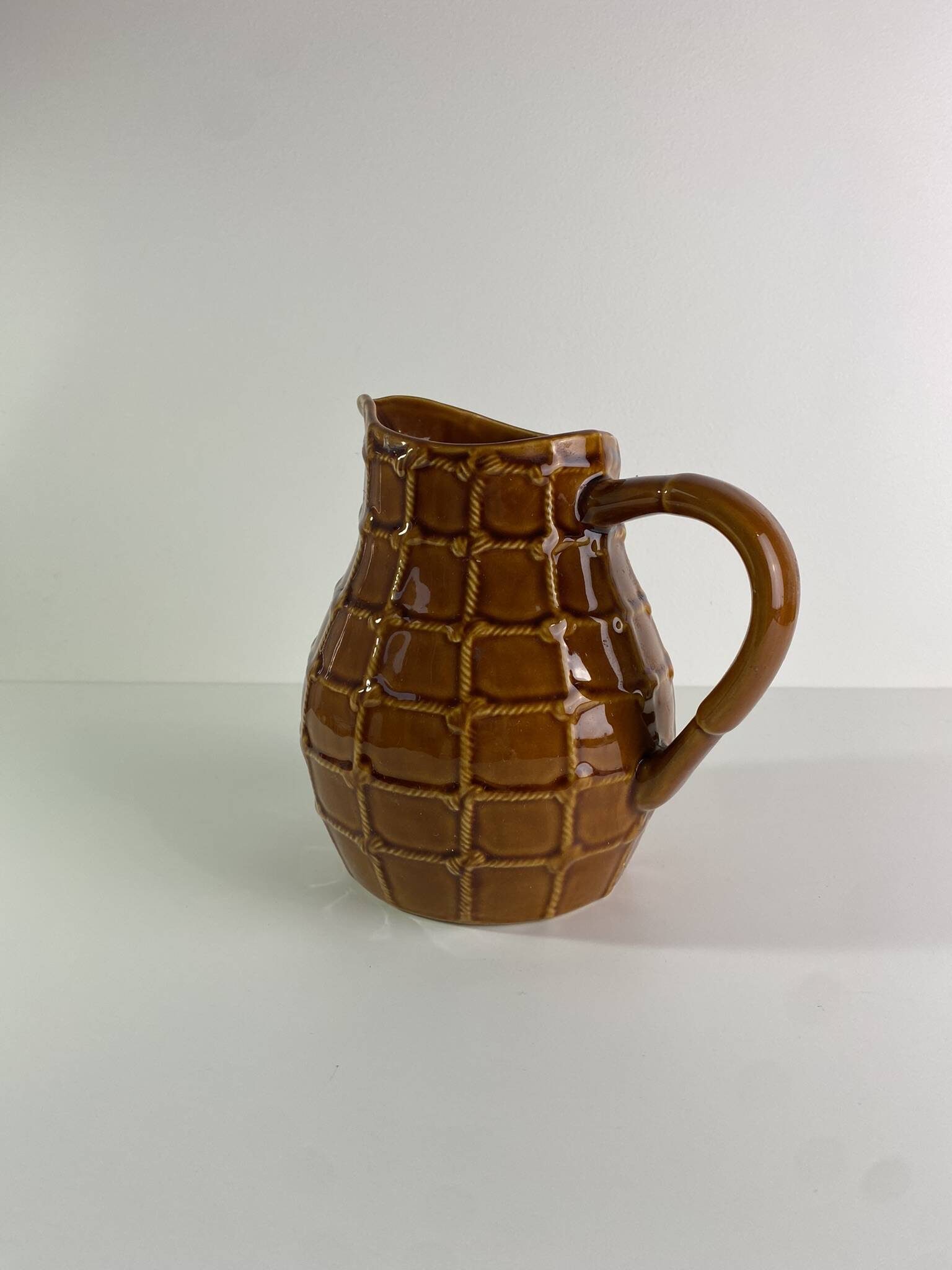 Large Saint-Clément vintage brown rope pitcher 1950