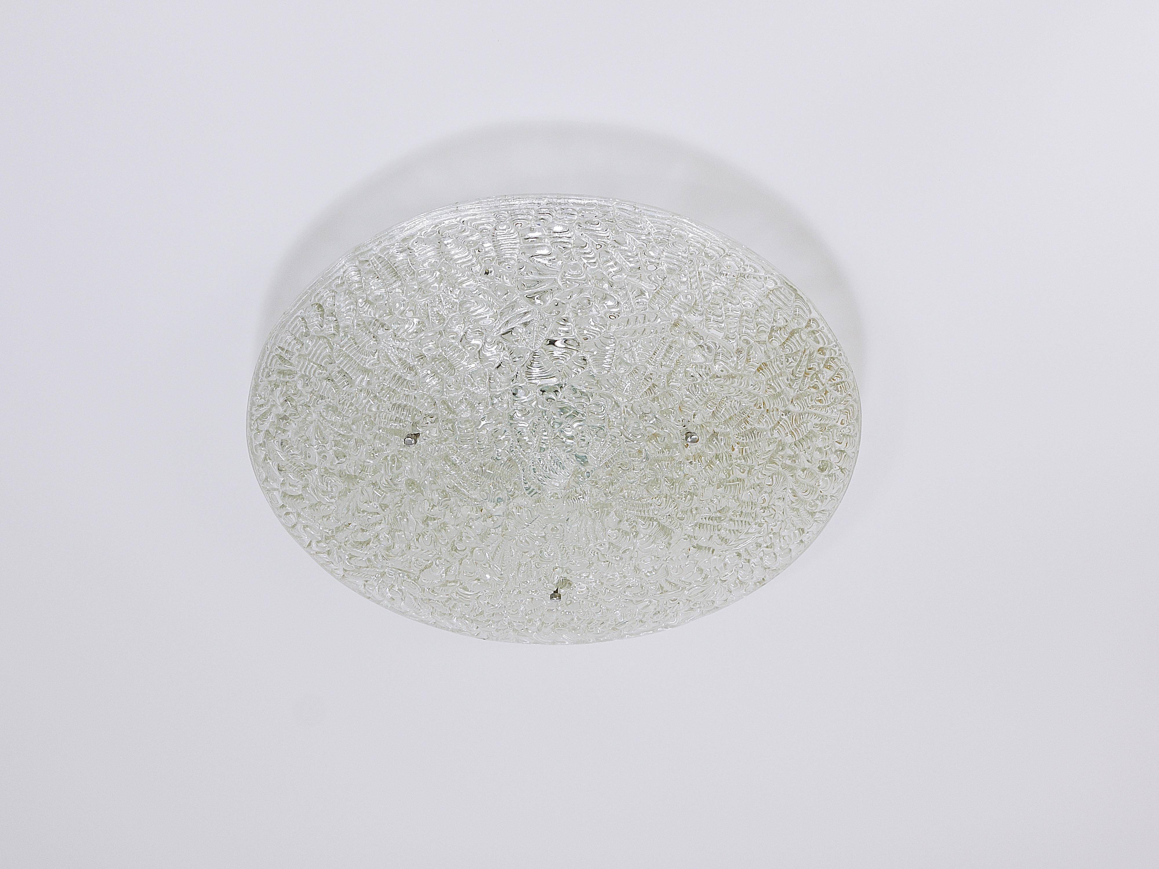 Round textured glass ceiling light J. T. Kalmar mid-century, Austria, 1960s