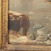 Ancient painting of a winter scene, oil on canvas, Northern Europe, 800s.