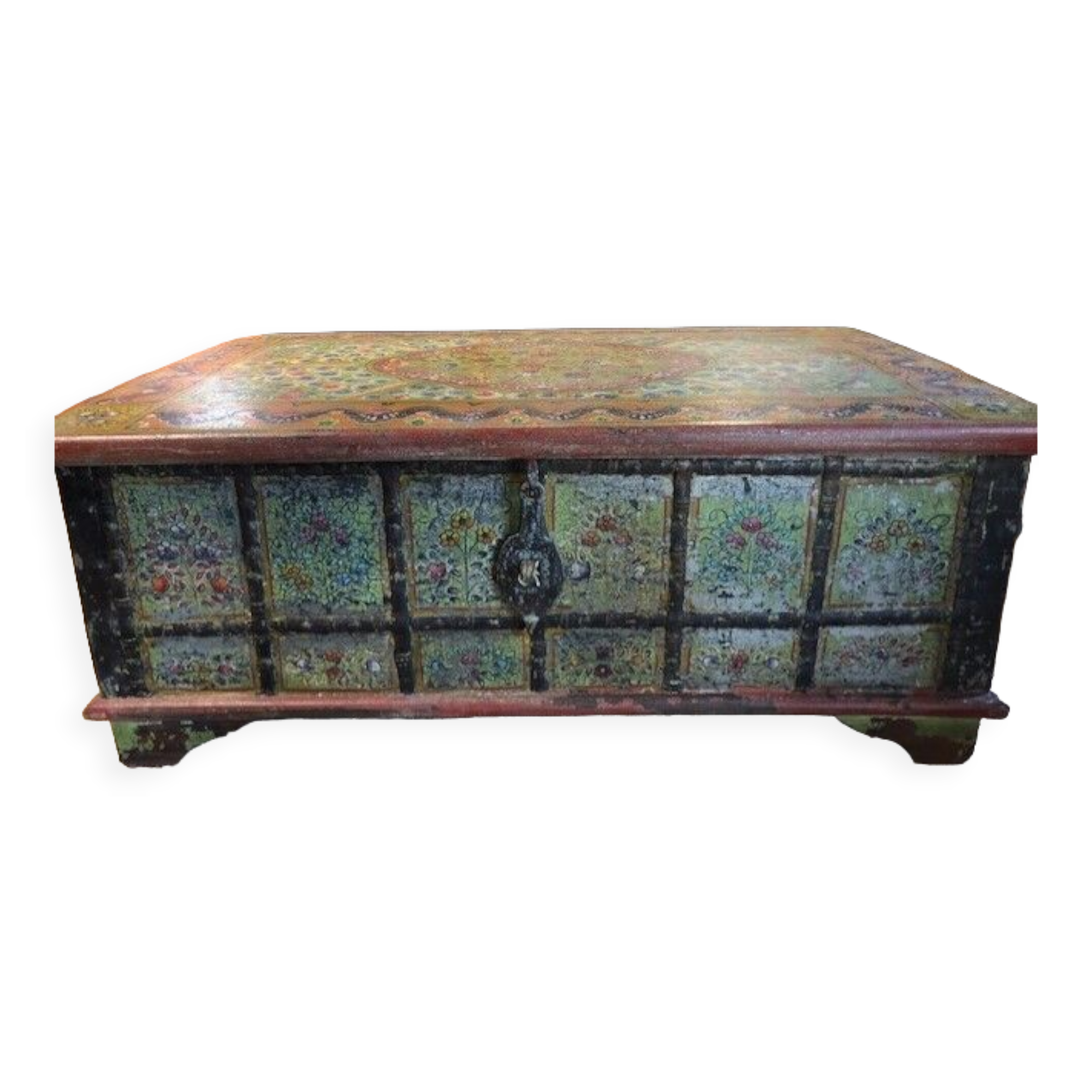 Coffee table chest painted with patterns