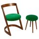 Chaise et tabouret Halfa en velours vert milieu du siècle, Baumann, France, années 1970