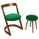 Halfa chair and stool in green velvet, Baumann, France, 1970s.