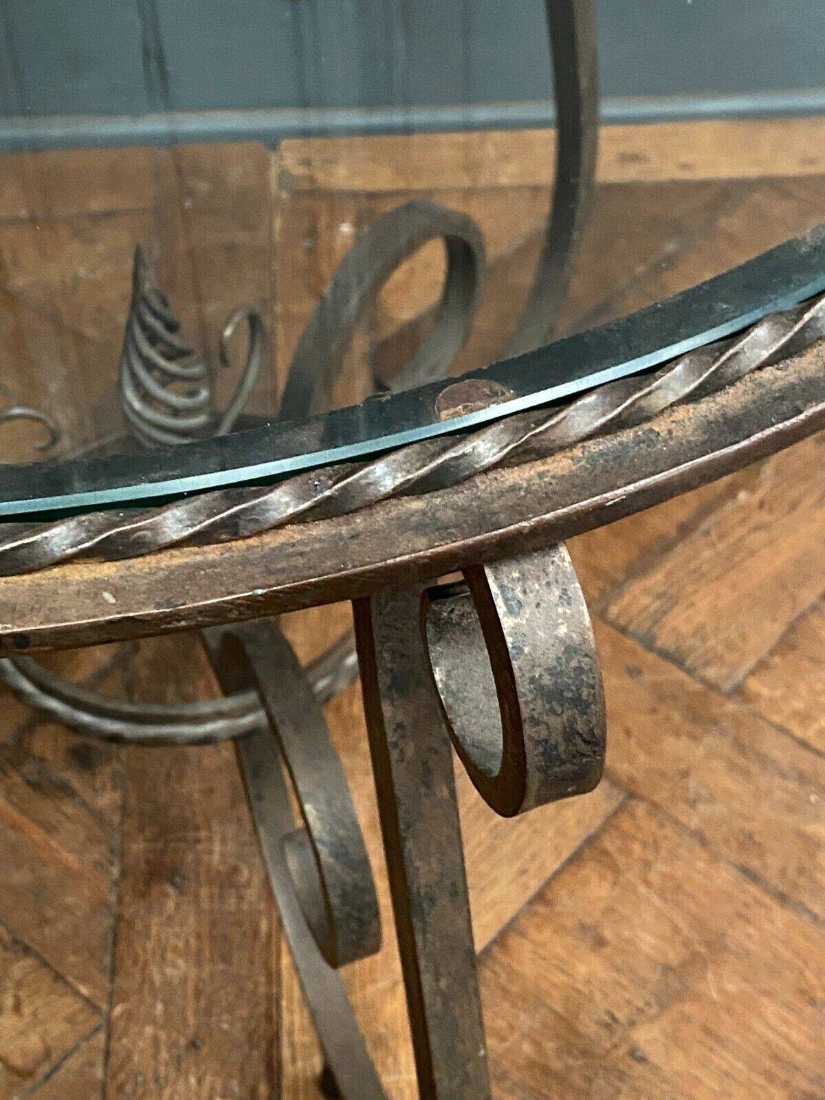 Ironwork pedestal table 1930 Art Deco glass top