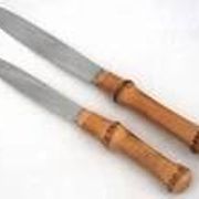 Set of 24 knives with bamboo handles from 1960, 12 dinner knives + 12 side/dessert knives.