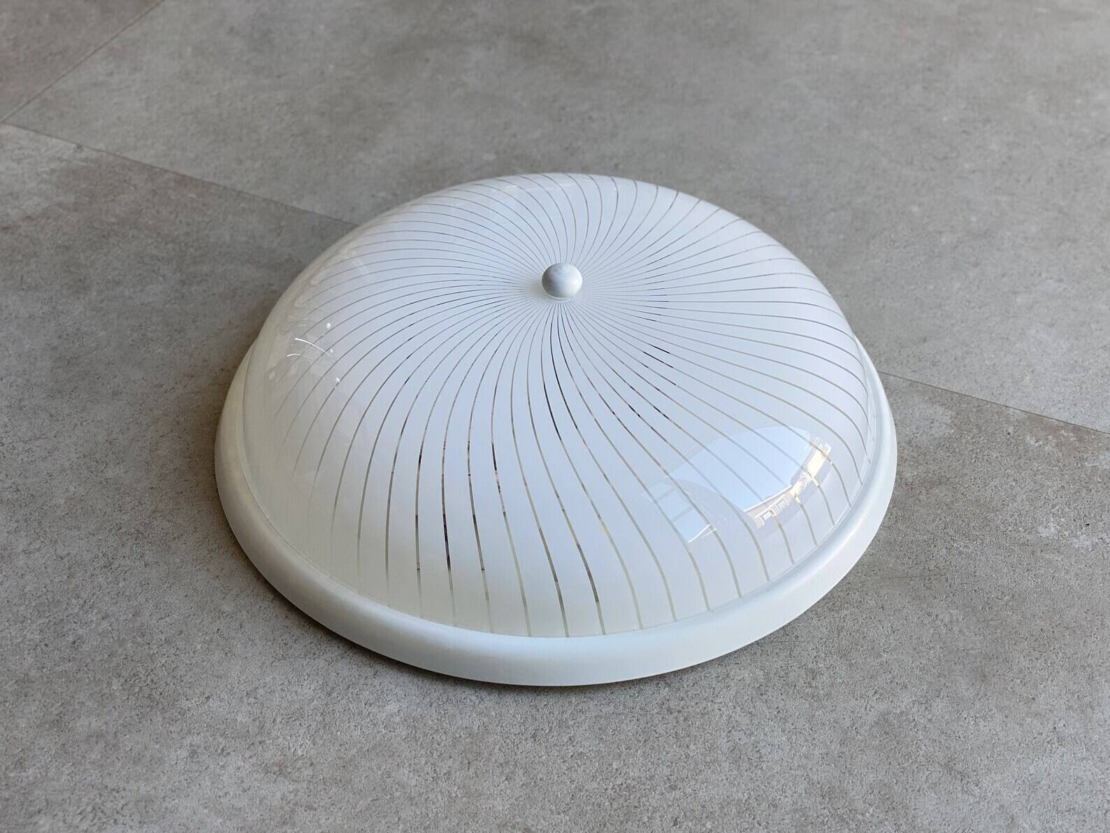 Vintage space age ceiling lamp, plastic striped shade